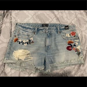 Abercrombie & Fitch Blue Jean Shorts with Floral Embroidery